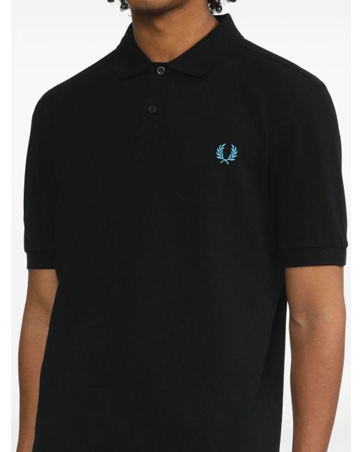 Fred Perry Black Logo-embroidered Cotton Polo Shirt for men