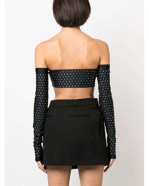 ANDAMANE Black Rhinestone-Embellished Cropped Top
