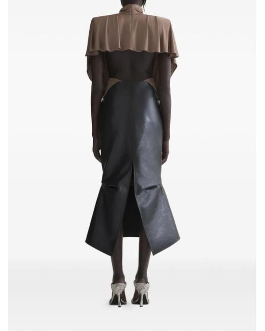 Mugler Black Leather Slit Skirt
