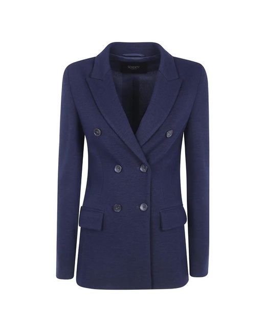 Seventy Blue Double-Breasted Wool Blazer