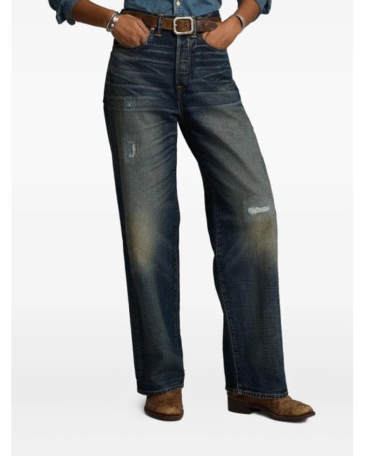 RRL Blue Distressed-Effect Jeans