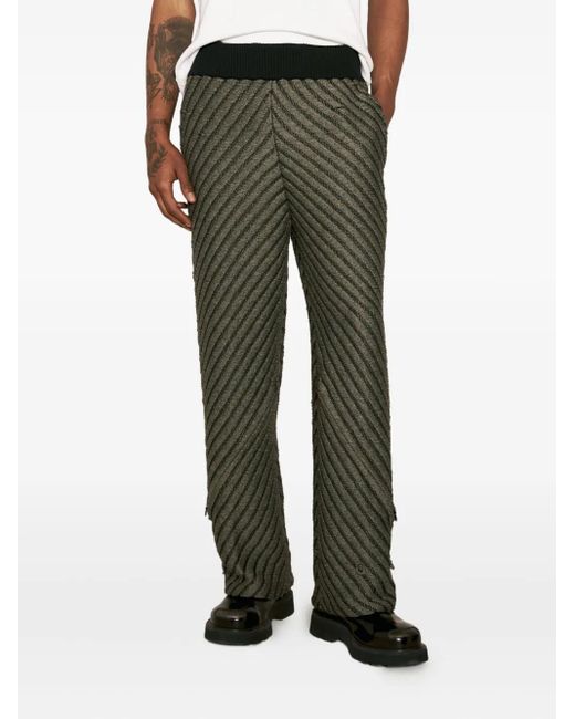 Isa Boulder Green Diagonal-Striped Regular Trousers for men