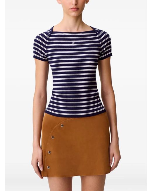 Claudie Pierlot Blue Striped Embroidered T-Shirt