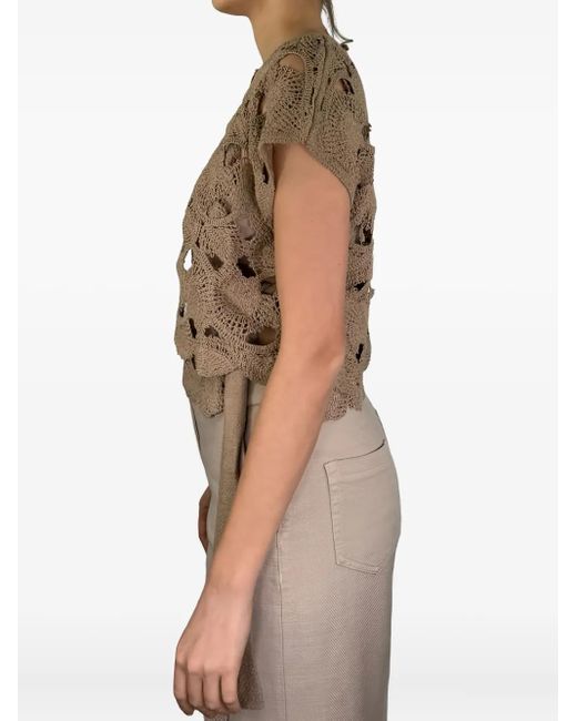Kangra Natural Openwork-Knit Blouse