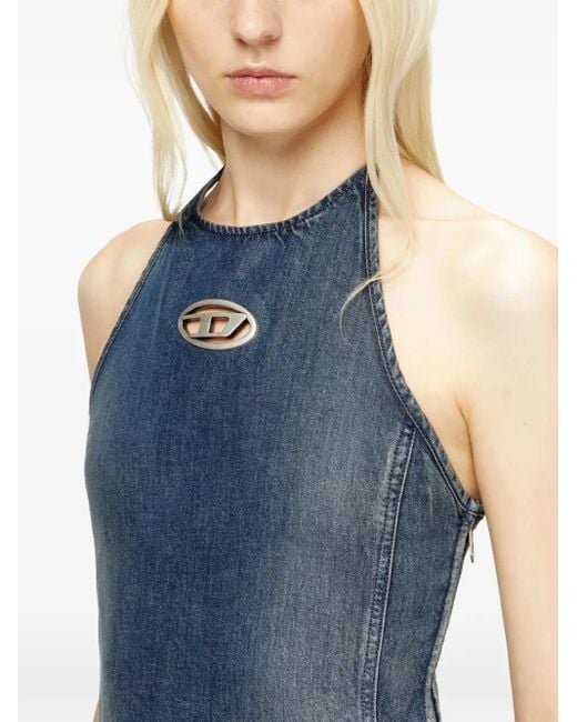 DIESEL Blue Cynthia Halter-Neck Denim Jumpsuit