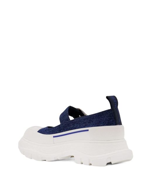McQueen Blue Thread Slick Buckle-Strap Mules
