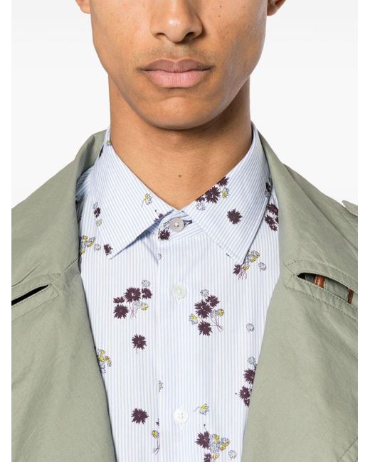 Paul Smith Gray Floral-print Striped Cotton Shirt for men
