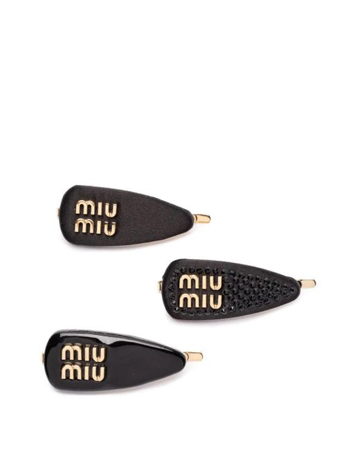 Miu Miu White Haarspangen Mit Logo (3Er-Set)