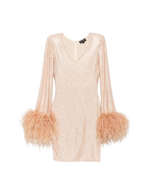 Miron Natural V-Neck Embellished Mini Dress