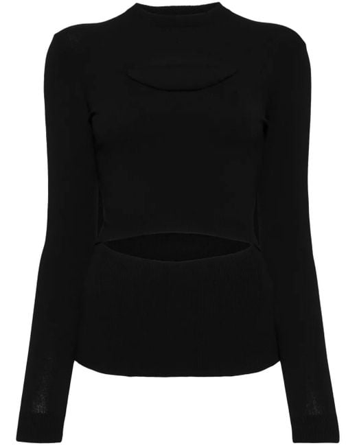 A.W.A.K.E. MODE Black Lip-Appliqué Knitted Top