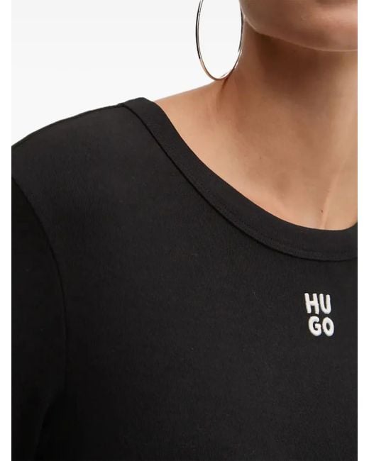 HUGO Black Kleid Mit Logo-Stickerei