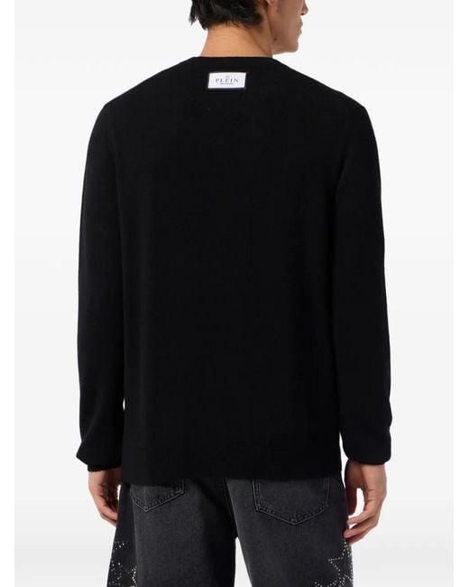 Philipp Plein Black Jacquard Hexagon Roundneck Knitwear for men