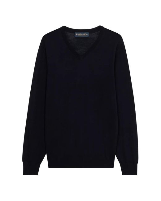 Brooks Brothers Blue Merino Wool V-Neck Sweater for men