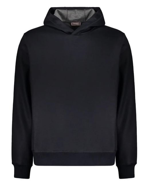 Herno Black Ribbed-Cuff Hoodie for men