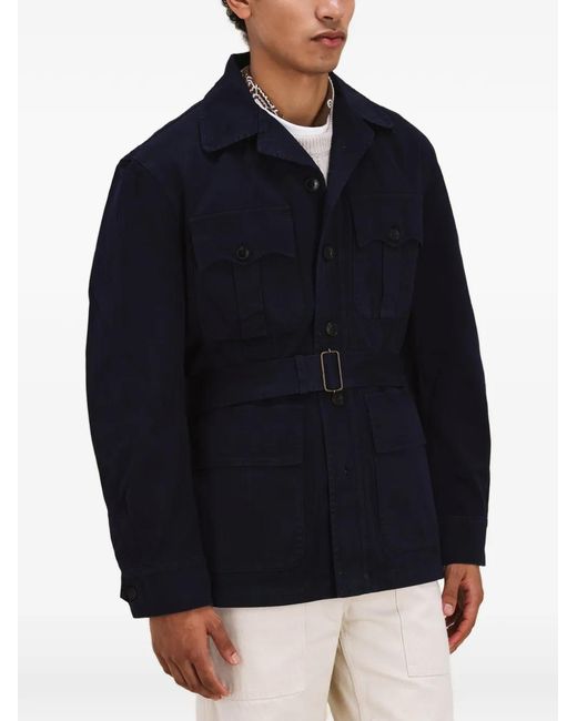 Fortela Blue Clint Belted Chest-Pocket Jacket for men