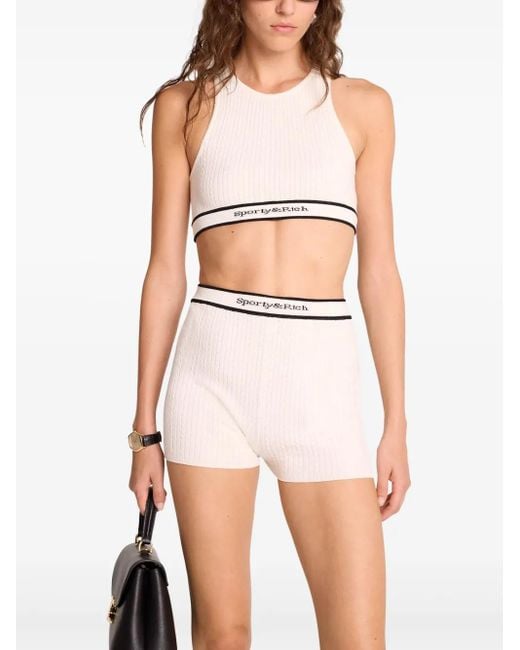 Sporty & Rich White Cable-Knit Sports Bra