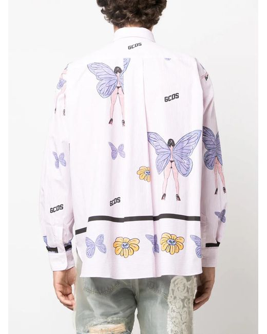 Gcds White Butterfly-Print Cotton Shirt for men