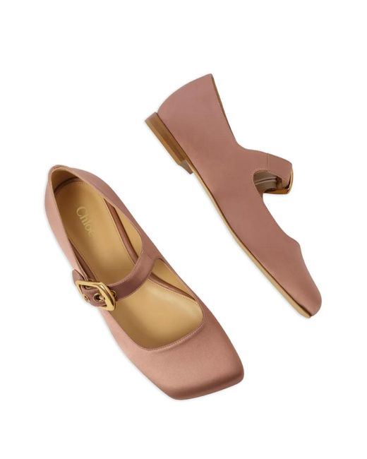 Chloé Brown Polly Buckle-Strap Ballet Flats