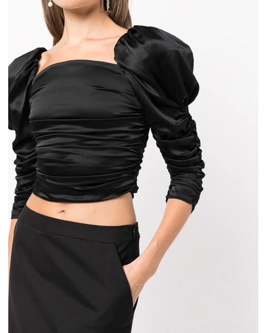 Top fruncido Katrice con mangas farol Alice + Olivia de color Black