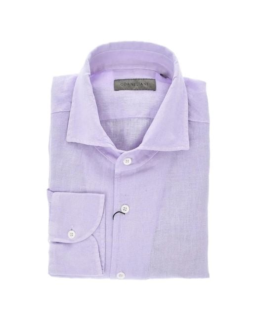 Corneliani Purple Linen French-Collar Shirt for men
