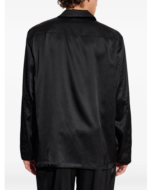MM6 by Maison Margiela Black Satin-Finish Patch-Pocket Pajama Shirt for men