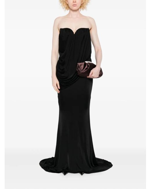 GIUSEPPE DI MORABITO Black Draped Strapless Cowl-Neck Gown
