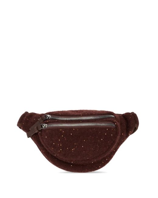 Fabiana Filippi Brown Sequin-Embellished Belt Bag