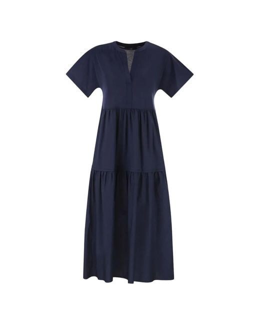 Weekend by Maxmara Blue V-Neck Tiered Dress