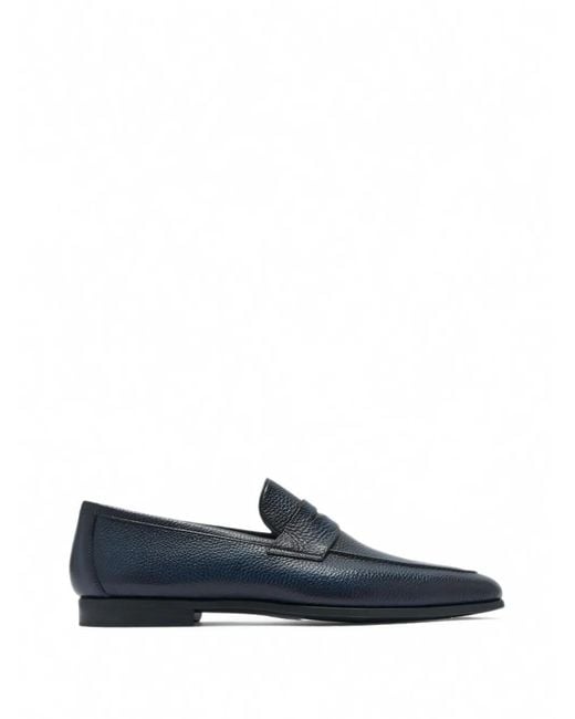 Magnanni Shoes Blue Aston Grainy Leather Loafers for men