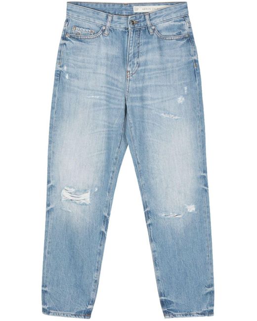 Armani Exchange Blue Distressed Washed Tapered Jeans