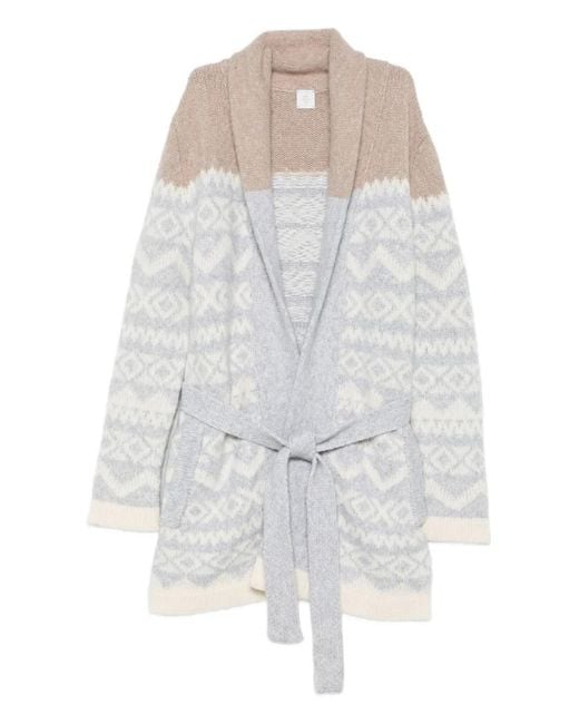 Eleventy White Patterned-Jacquard Belted Cardigan for men