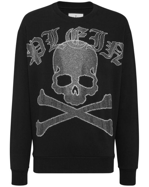 Philipp Plein Black Ls Crystals Paisley Gothic Plein Cotton Sweatshirt for men