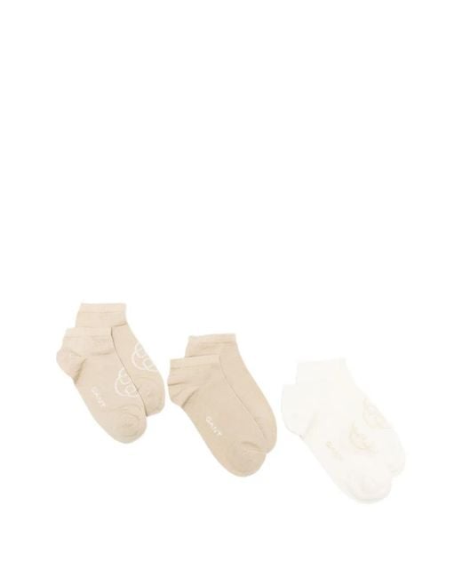 Gant White Logo-Print Ankle Socks Set Of Three