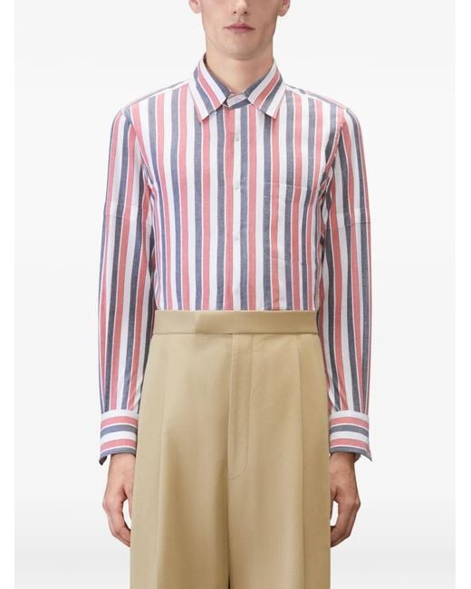 Thom Browne Pink Madras Cotton Repp Stripe Armband Shirt for men