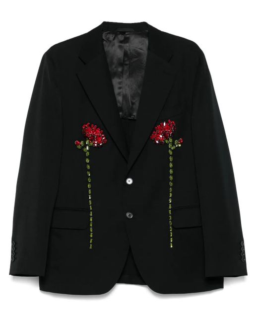 Simone Rocha Black Double-Carnation-Embellished Blazer for men