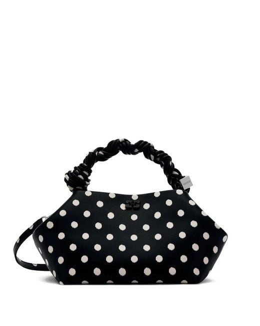 Ganni Black Small Bou Polka-Dot Tote Bag