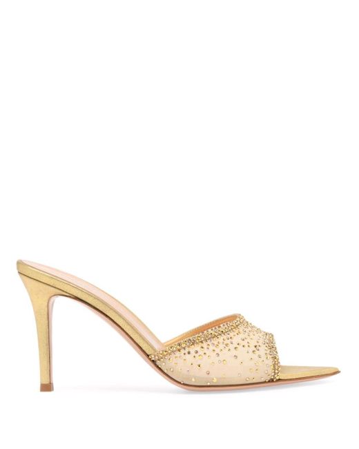 Gianvito Rossi Natural Rania 85mm Crystal-embellished Mules