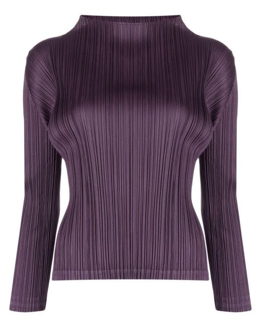 T-shirt a maniche lunghe plissettata di Pleats Please Issey Miyake in Purple