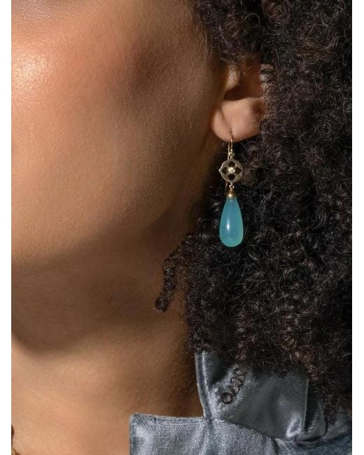 EDINA KISS Blue Chalcedony And Diamond Drop Earrings