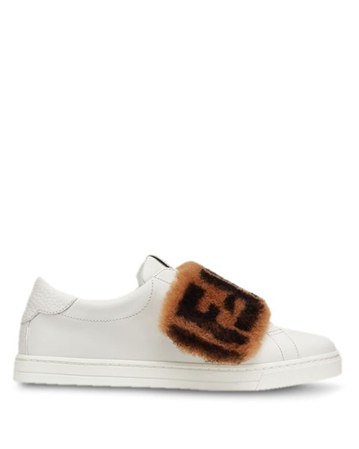 Fendi White Ff Motif Fur Panel Sneakers