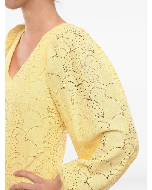 Samsøe & Samsøe Yellow Anain Lace Puff-Sleeve Mini Dress