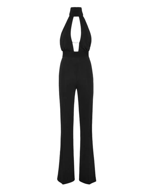 Philipp Plein Black Halterneck Logo-Plaque Jumpsuit