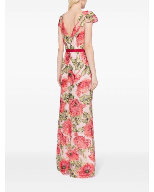 Marchesa Floral-embroidered Tulle Maxi Dress