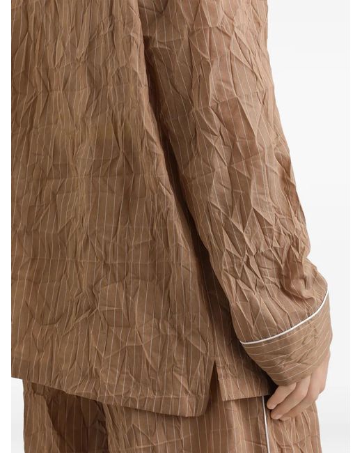 Dolce & Gabbana Brown Striped Crinkle Loungewear Shirt for men