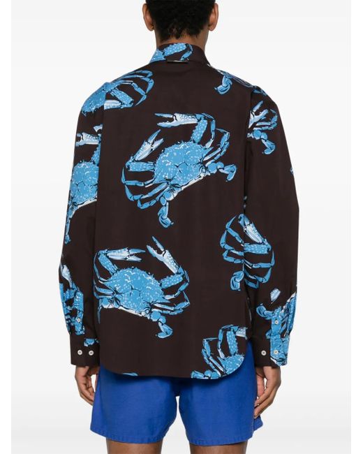 MSGM Blue King Crab-Print Cotton Shirt for men