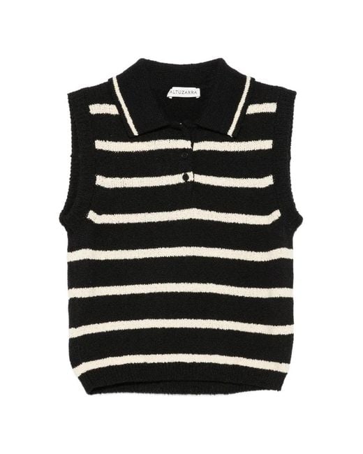 Altuzarra Black Striped Sleeveless Polo Top