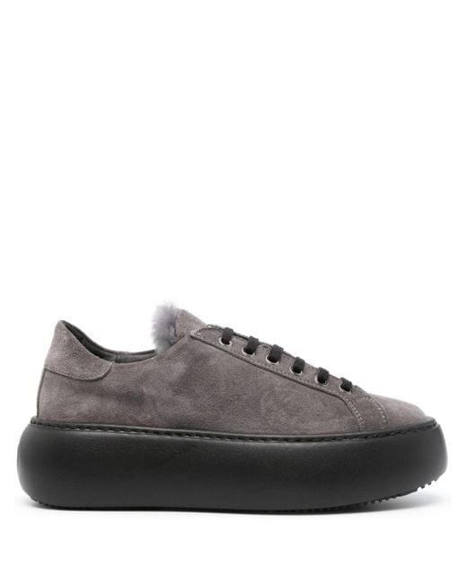 Casadei Gray Flatform Suede Sneakers