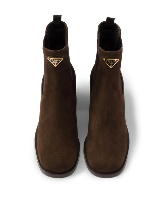 Prada Brown Suede 55Mm Chelsea Booties