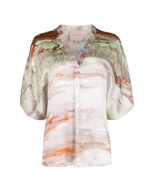Roksanda White Blouse À Imprimé Abstrait Varo À Col V