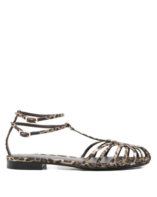 ALEVI Brown Leopard-Print Caged-Effect Sandals